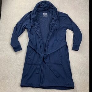 DudeRobe Mens Hooded Bathrobe Navy Blue Cotton Jersey Towel Lined Robe Size S/M